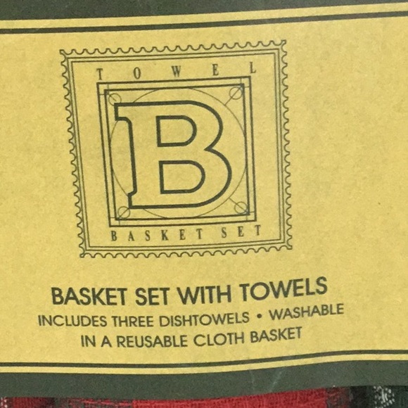 Four Piece Holiday Kitchen Towels in Reusable Cloth Basket. Cotton. Hostess Gift - Picture 2 of 5